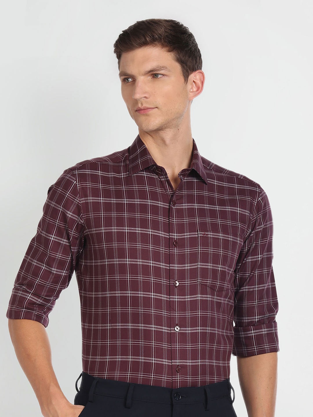 

Arrow Tartan Checked Spread Collar Cotton Formal Shirt, Red