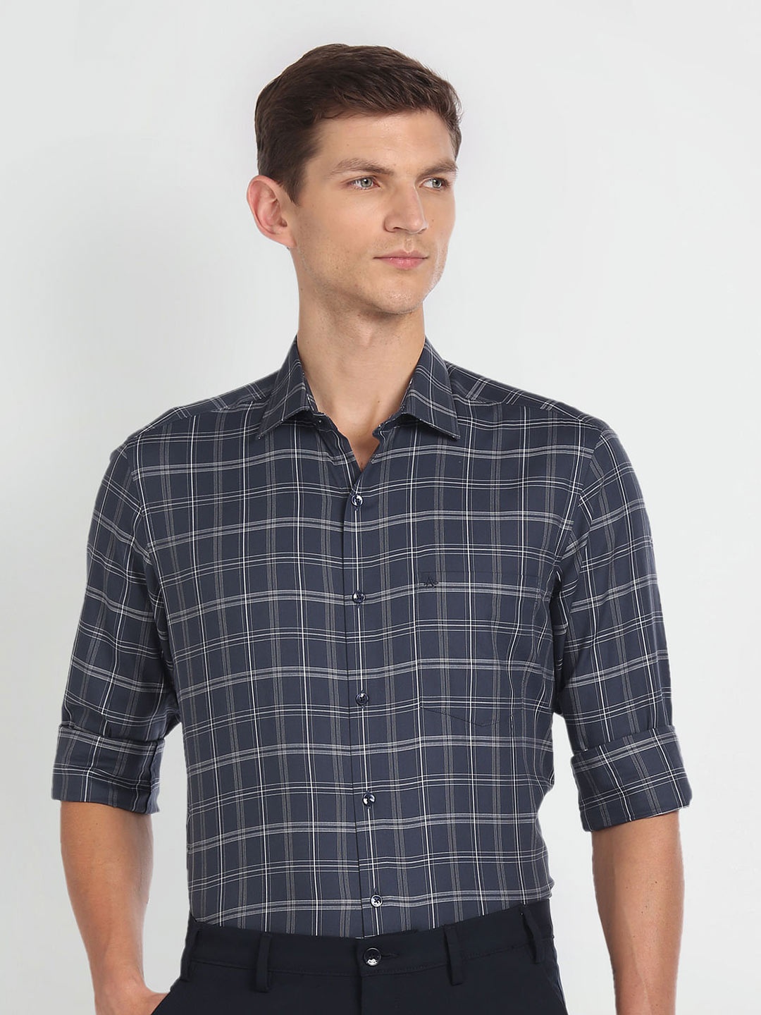 

Arrow Checked Twill Weave Cotton Formal Shirt, Blue