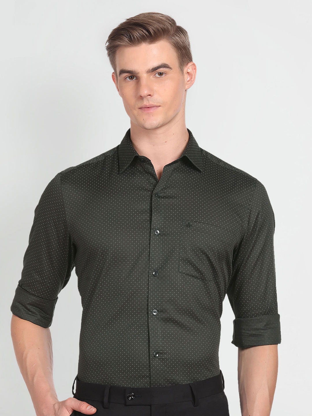

Arrow Classic Fit Micro Ditsy Printed Twill Cotton Formal Shirt, Grey