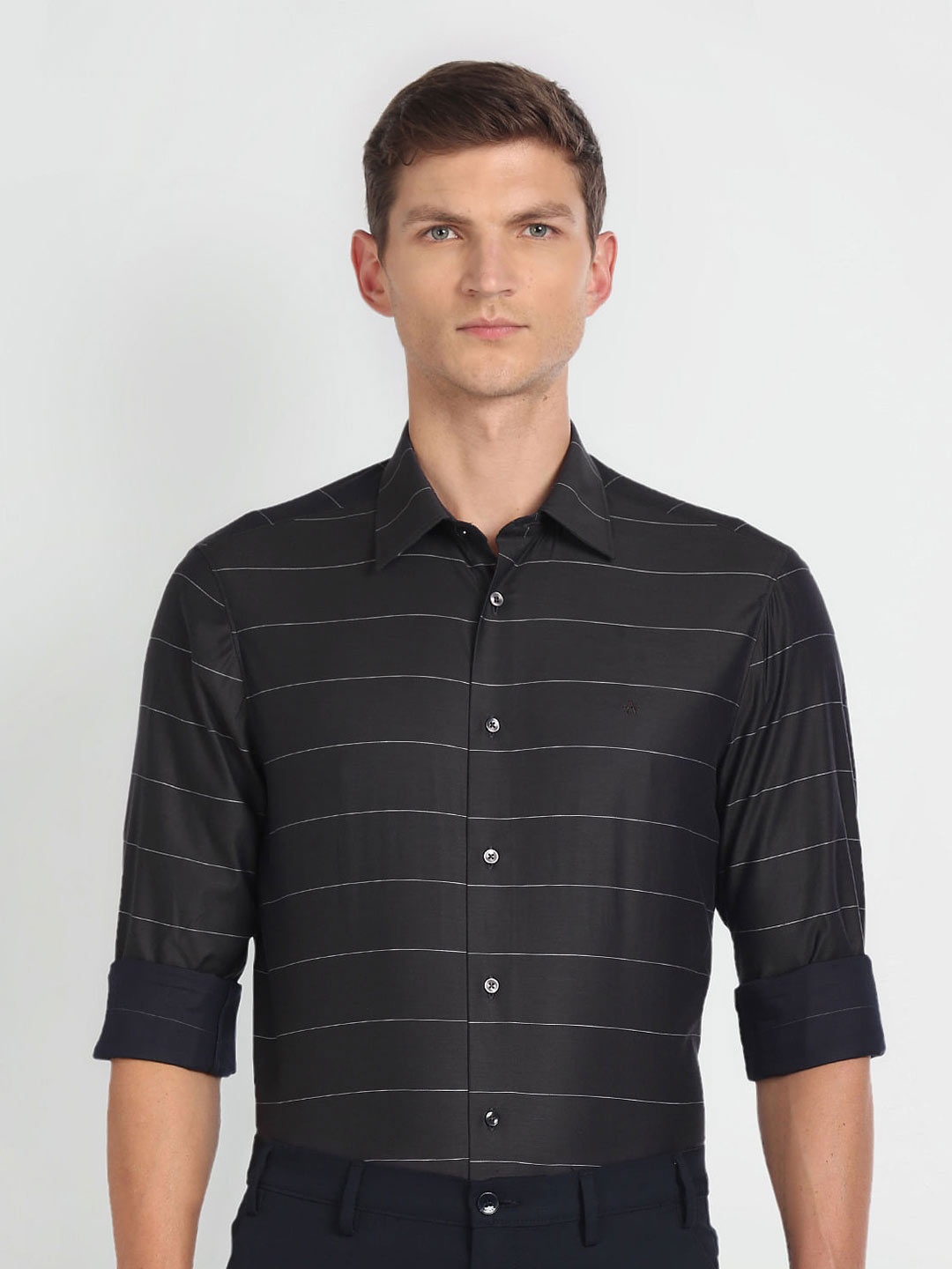 

Arrow Horizontal Striped Opaque Cotton Formal Shirt, Grey
