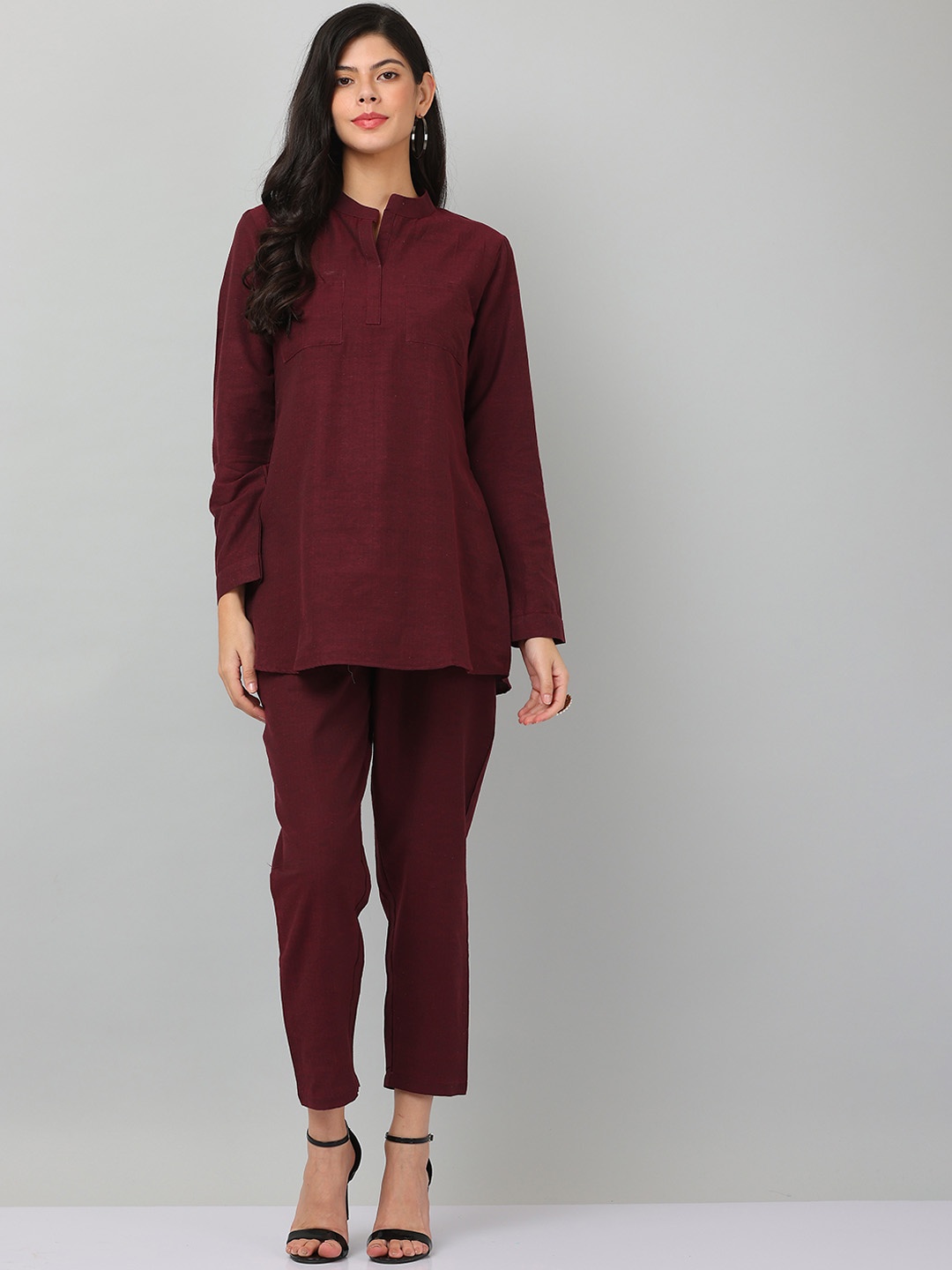 

KAANCHIE NANGGIA Pure Cotton Kurti With Trousers, Maroon