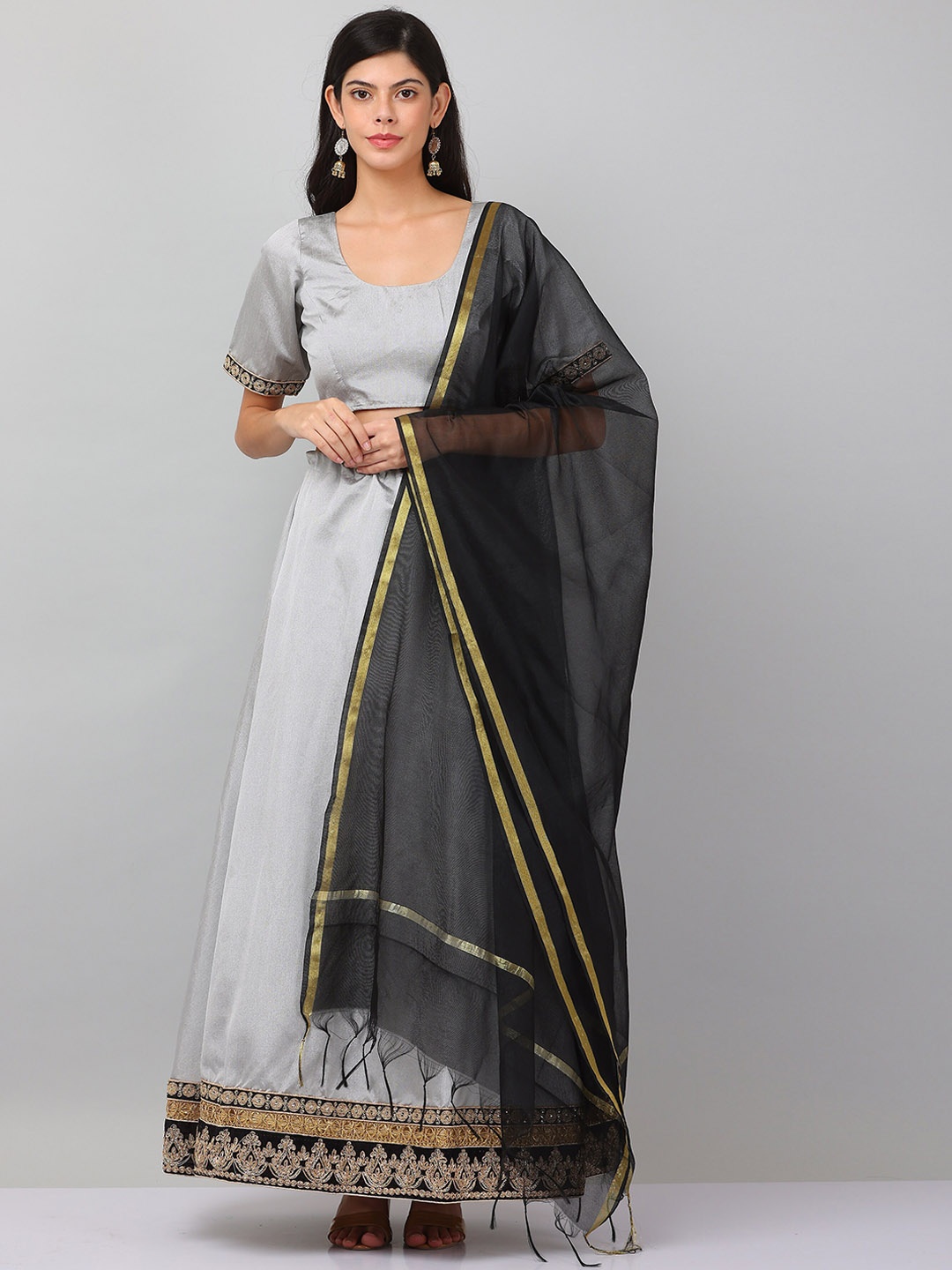 

KAANCHIE NANGGIA Grey & Black Ready to Wear Lehenga & Blouse With Dupatta