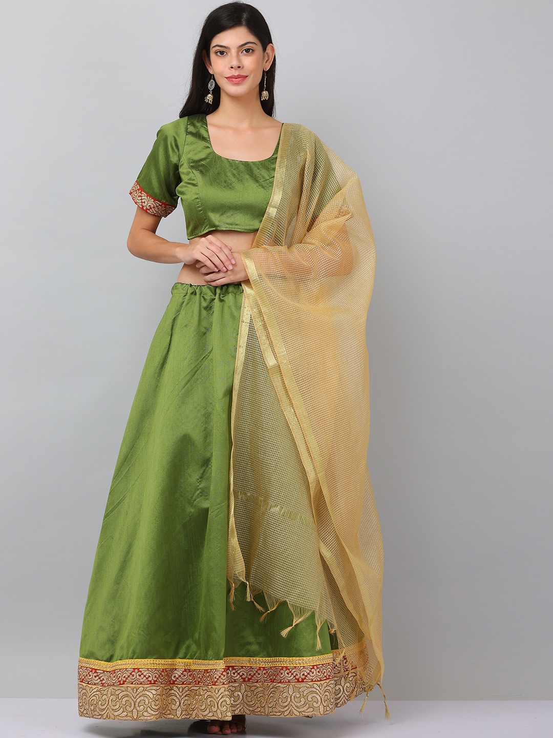 

KAANCHIE NANGGIA Green & Beige Embellished Ready to Wear Lehenga & Blouse With Dupatta