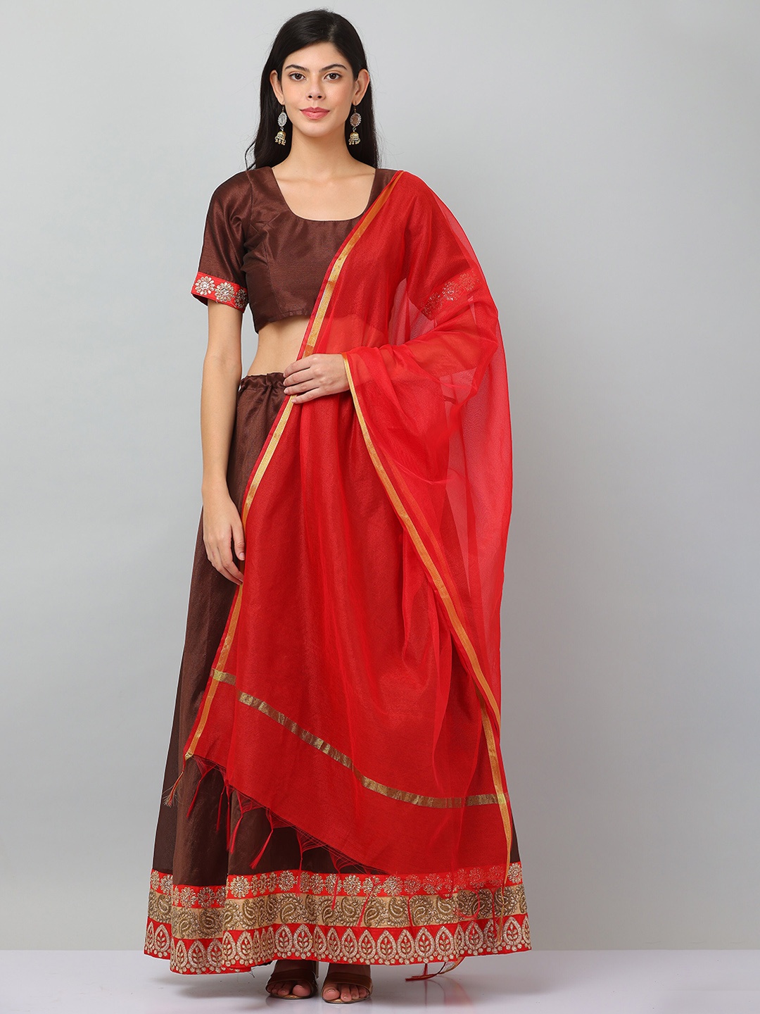 

KAANCHIE NANGGIA Silk Ready to Wear Lehenga & Blouse With Dupatta, Brown
