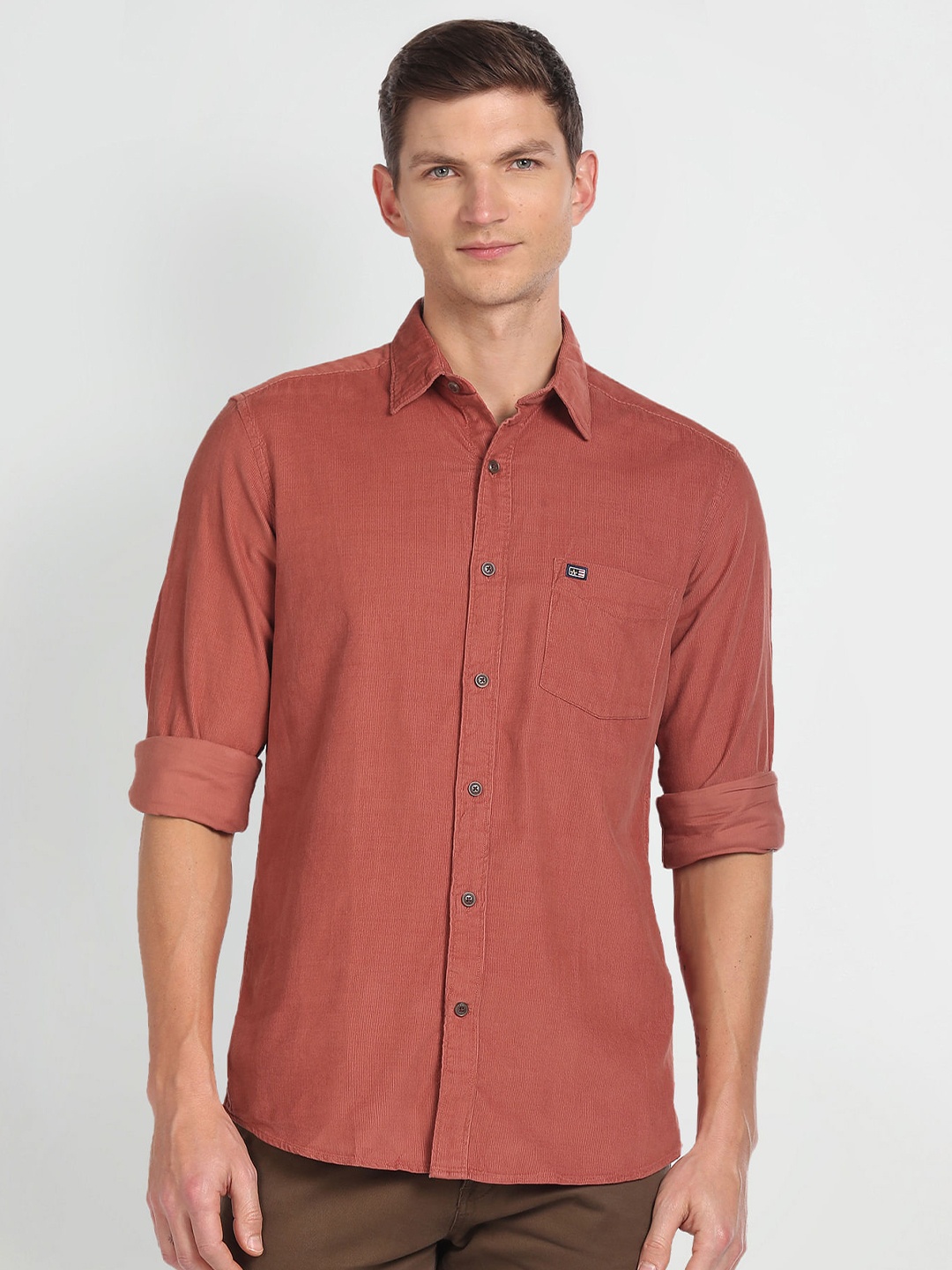 

Arrow Sport Slim Fit Spread Collar Chest Pocket Pure Cotton Casual Shirt, Red