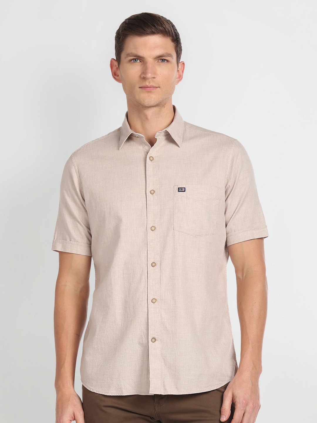 

Arrow Sport Short Sleeves Pure Cotton Casual Shirt, Beige