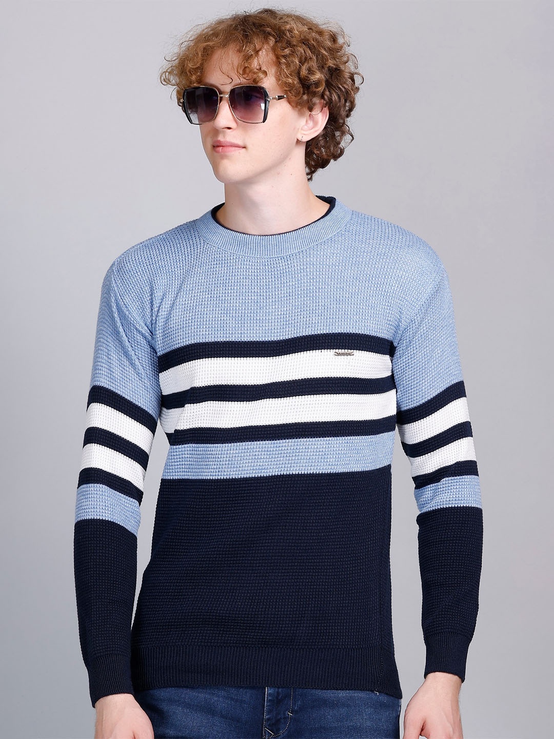 

GODFREY Striped Round Neck Pullover, Blue