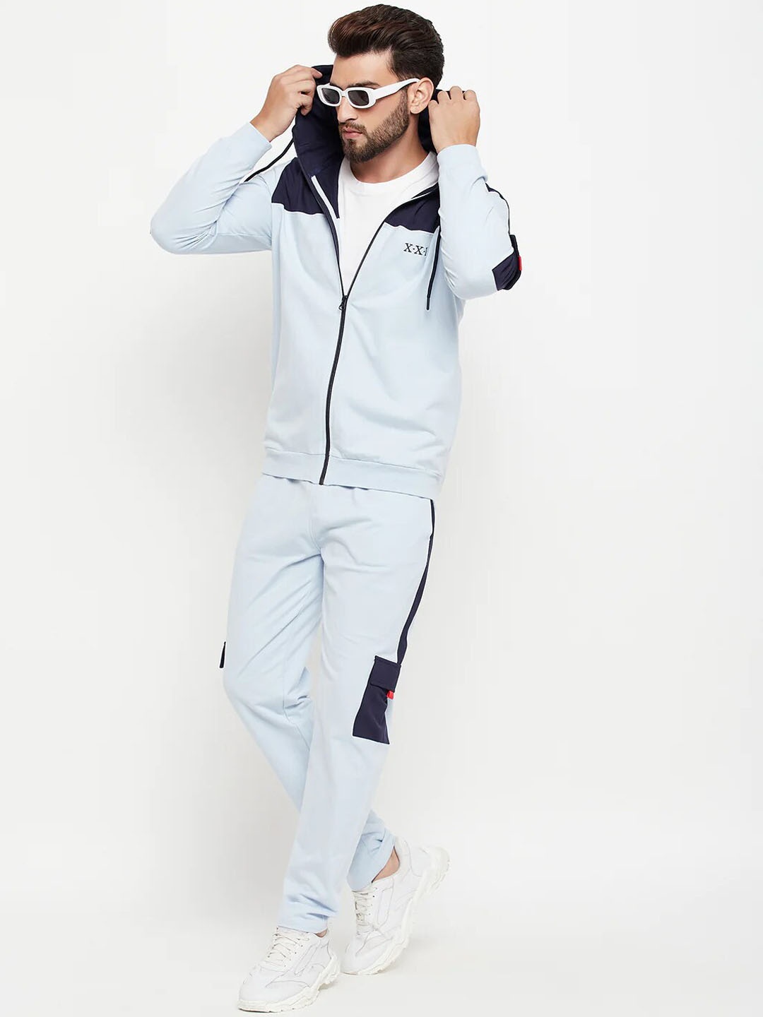 

EDRIO Cut & Sew Zip-Up Hooded Cotton Tracksuit, Blue