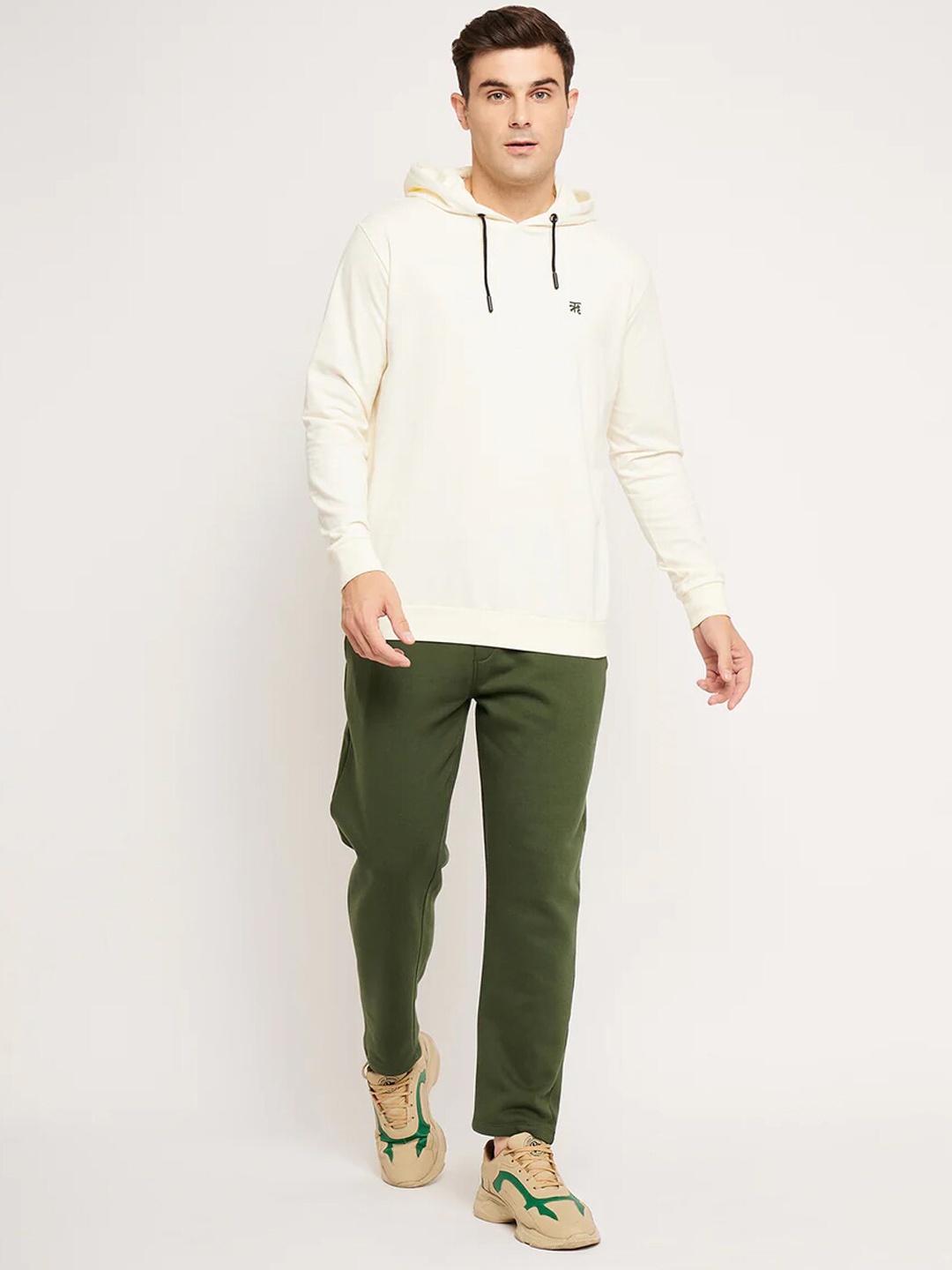 

EDRIO Hooded Back Zipper Detail Cotton Tracksuit, Off white