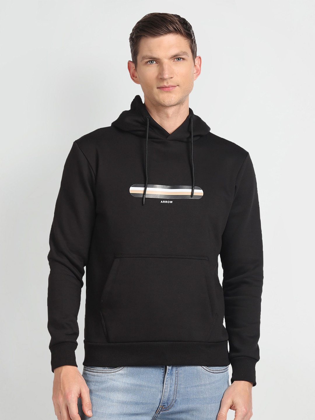 

Arrow Sport Graphic Printed Hooded Cotton Pullover Sweatshirt, Black