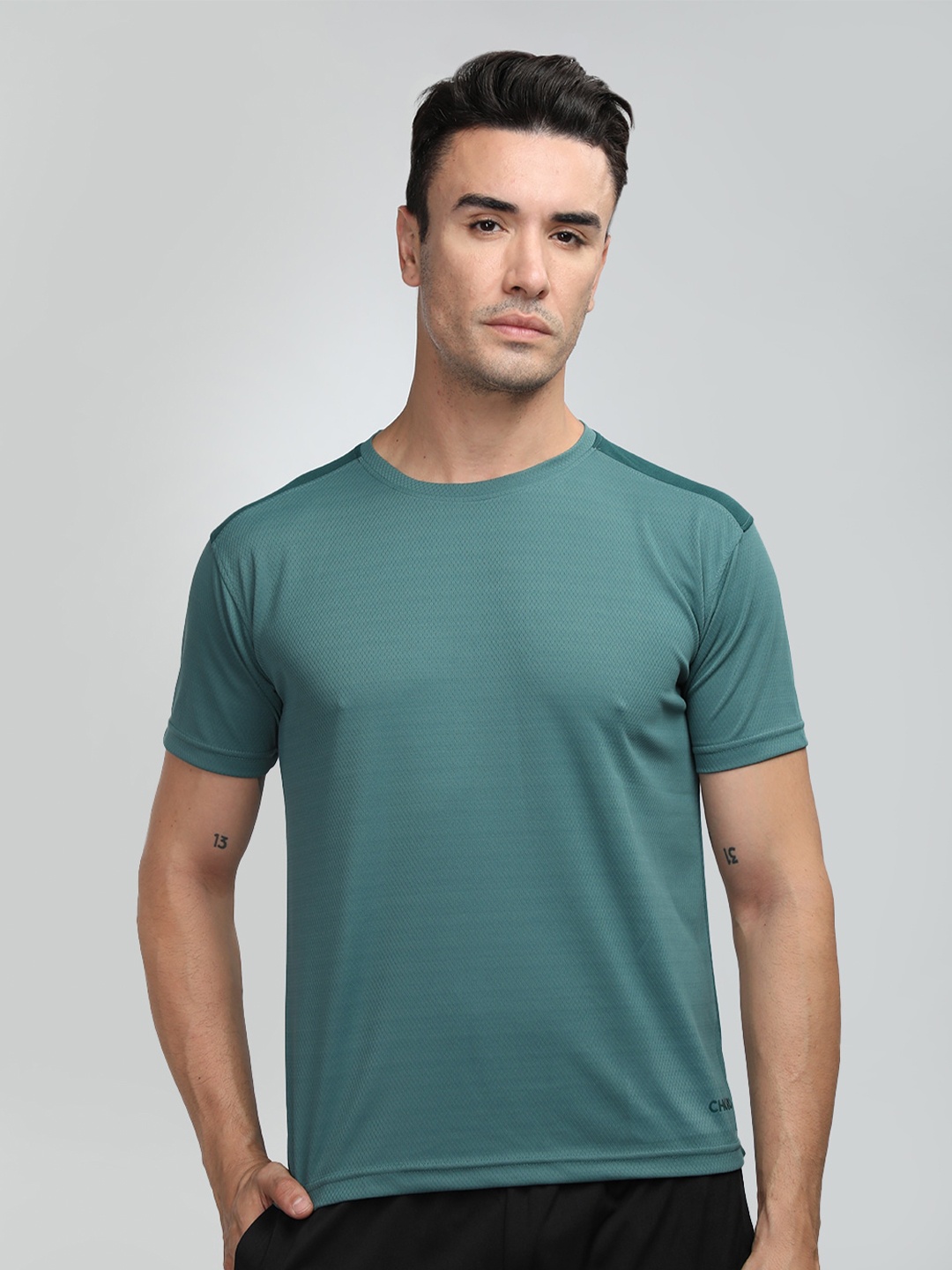

CHKOKKO Round Neck Short Sleeves Sports T-shirt, Green