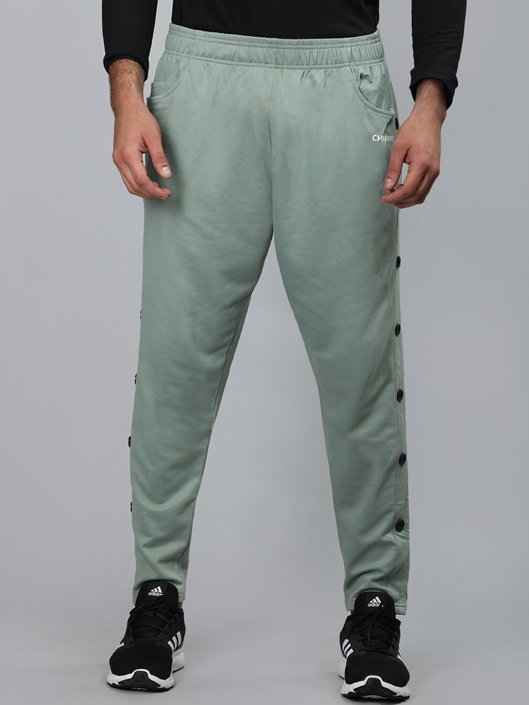 

CHKOKKO Men Side Button Sports Track Pants, Green