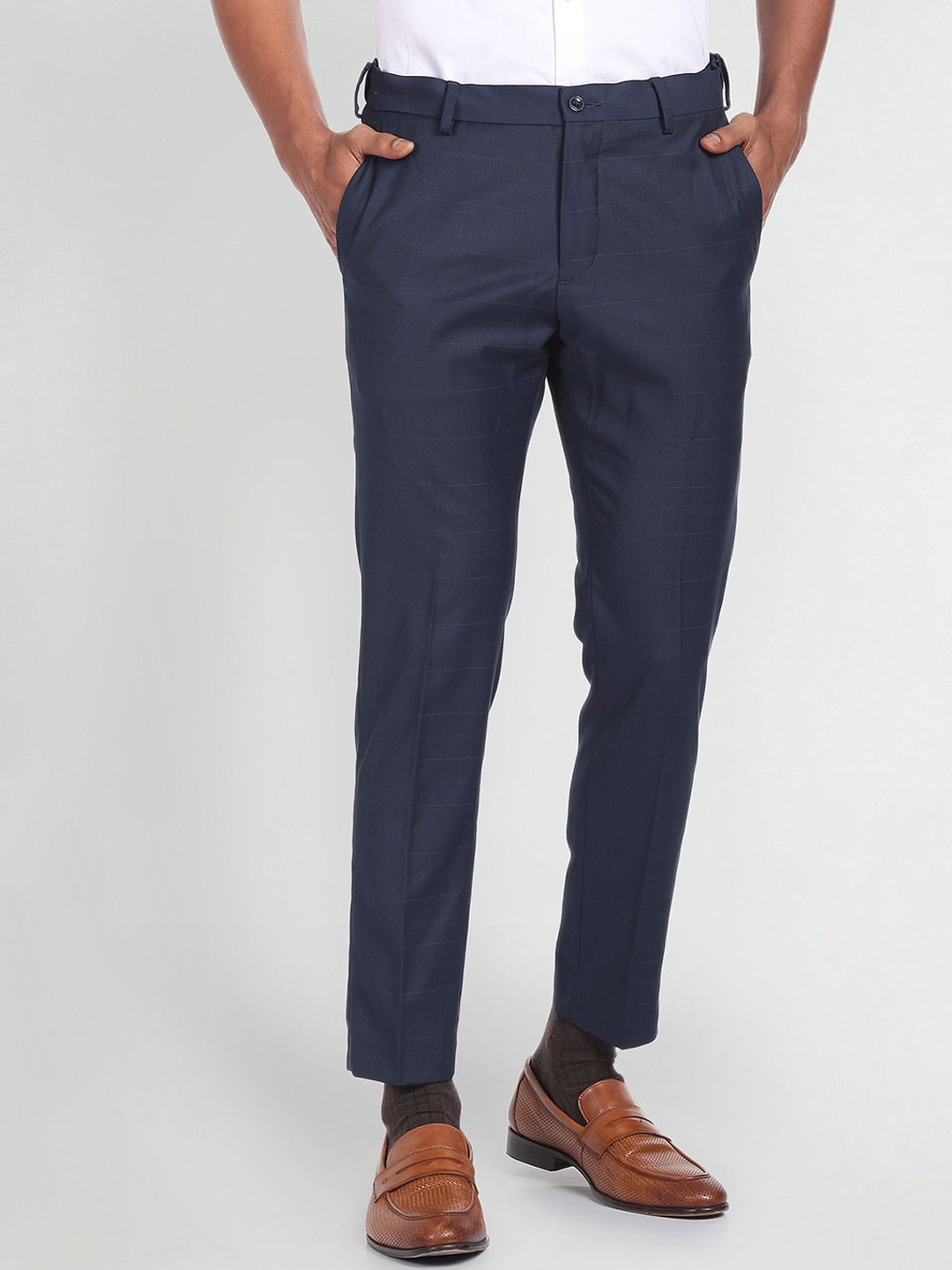 

Arrow New York Men Mid Rise Formal Trousers, Blue