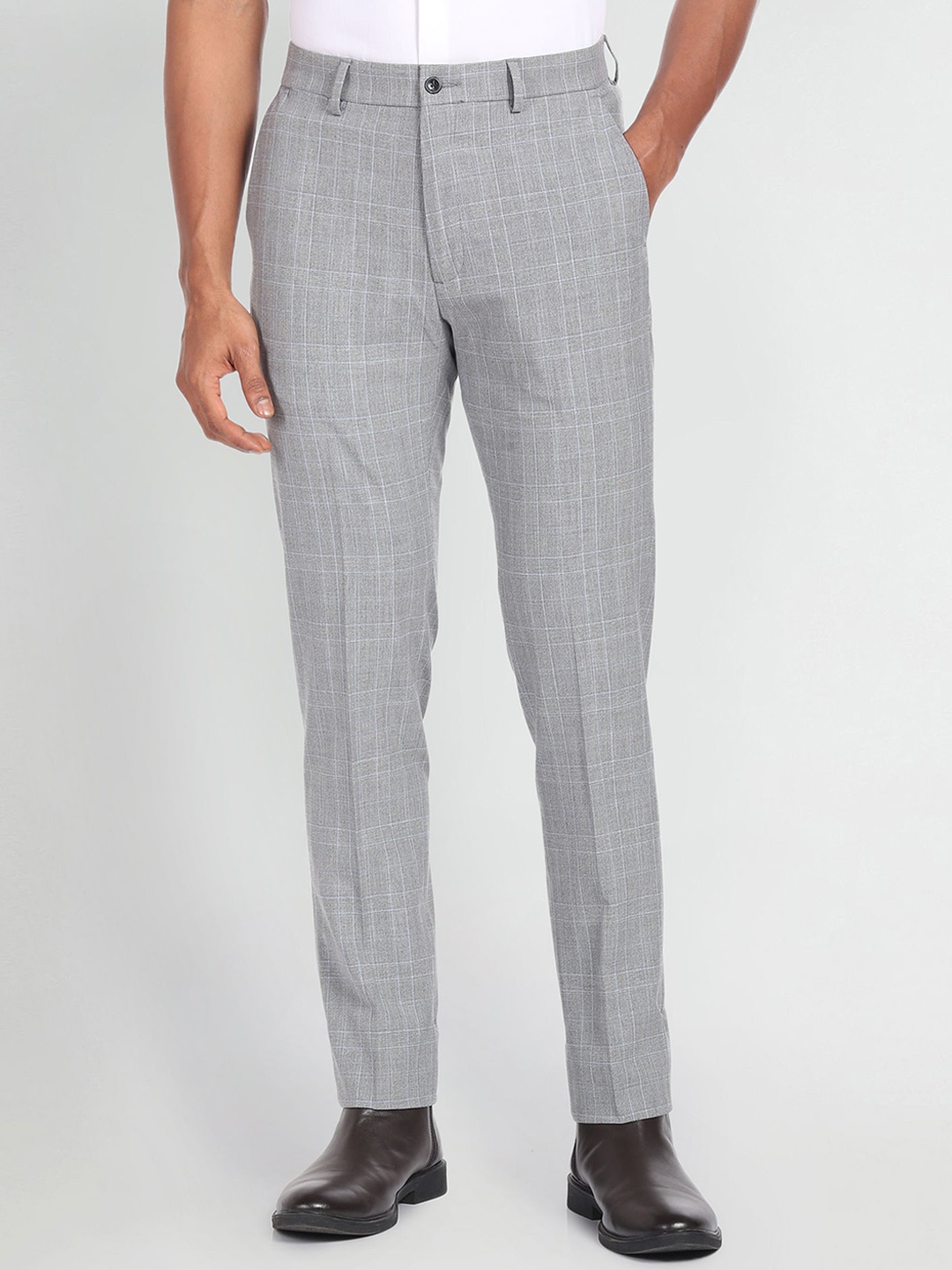 

Arrow New York Men Checked Slim Fit Formal Trousers, Grey