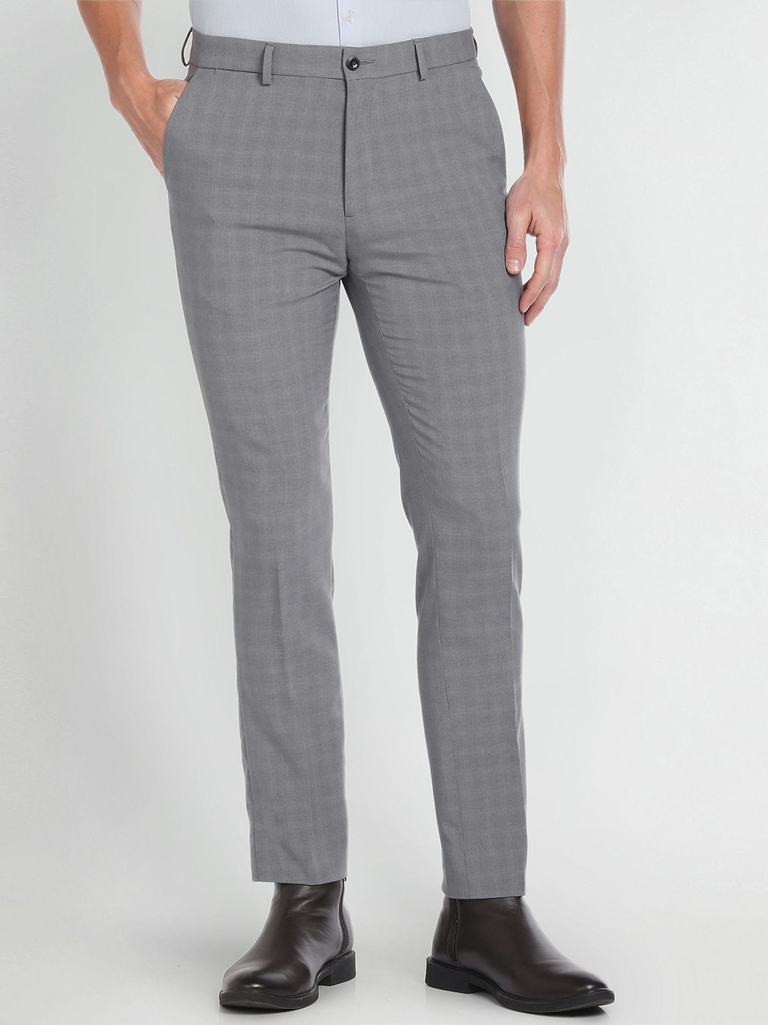 

Arrow New York Men Checked Slim Fit Formal Trousers, Grey