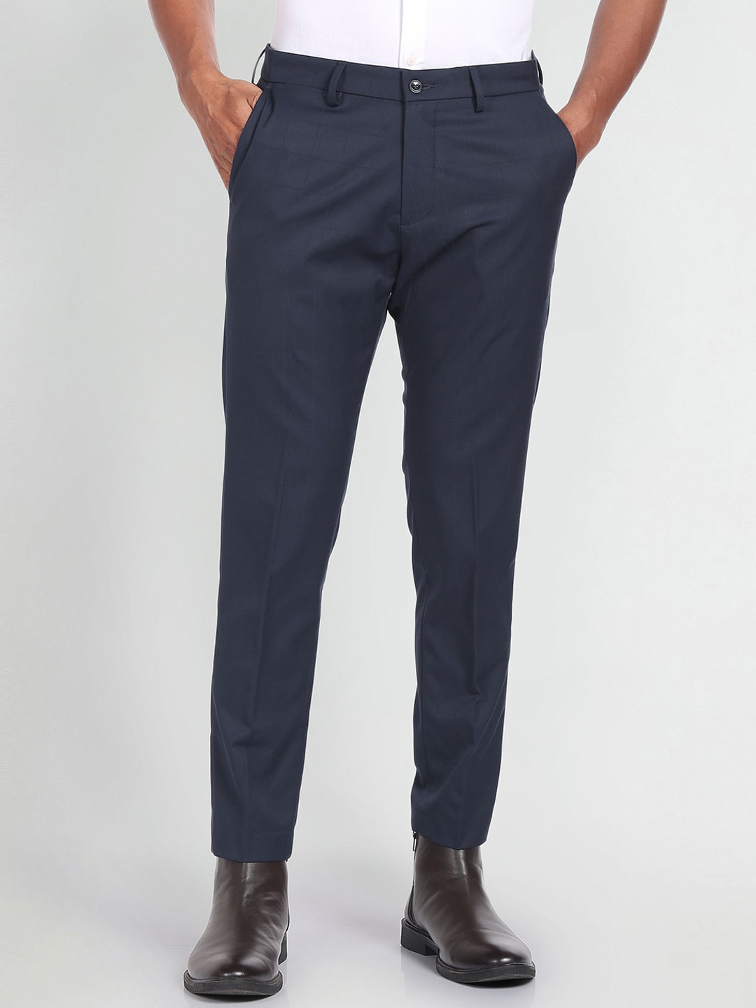 

Arrow New York Men Checked Formal Trousers, Blue