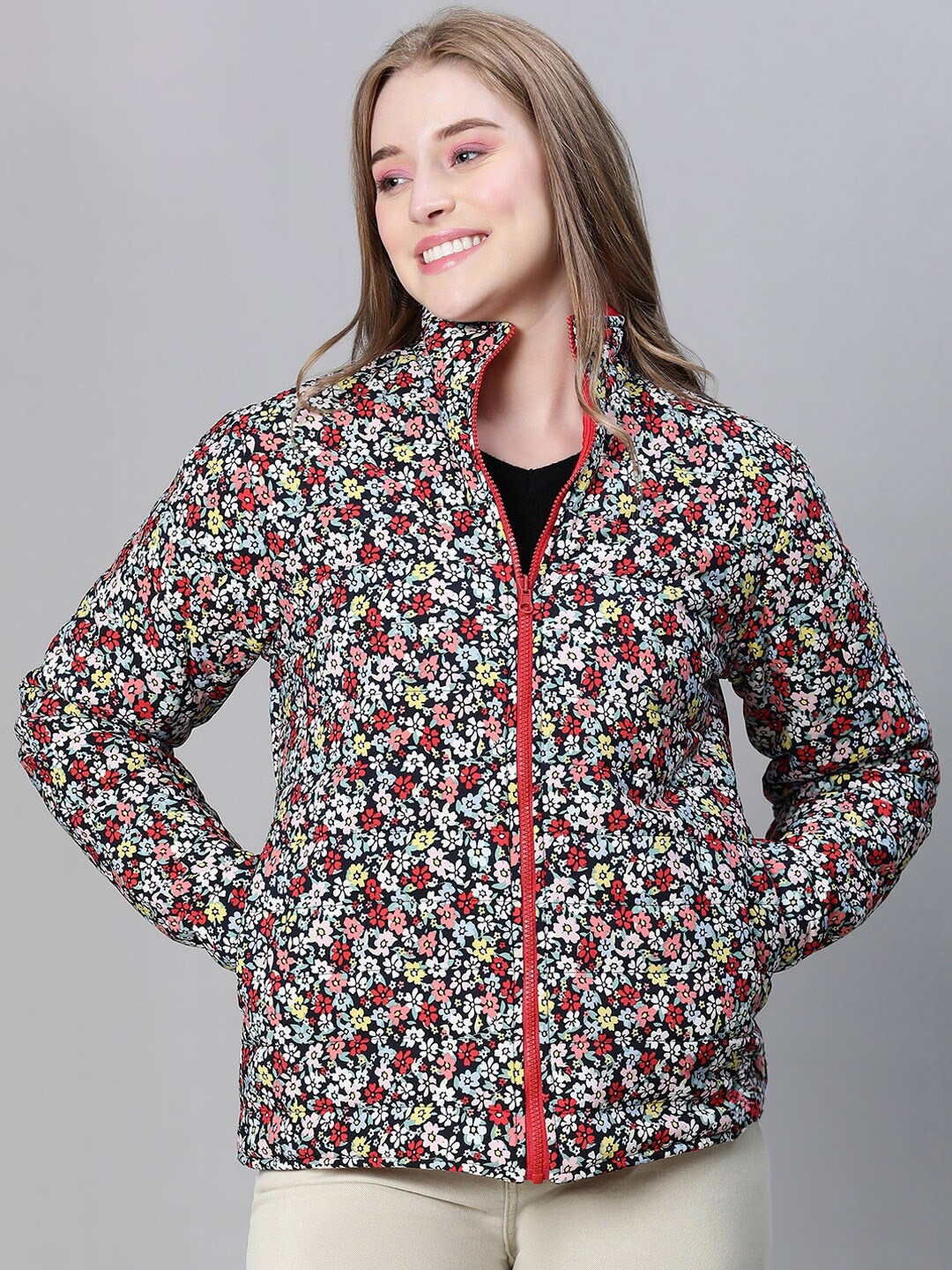 

Oxolloxo Floral Printed Reversible Padded Jacket, Red