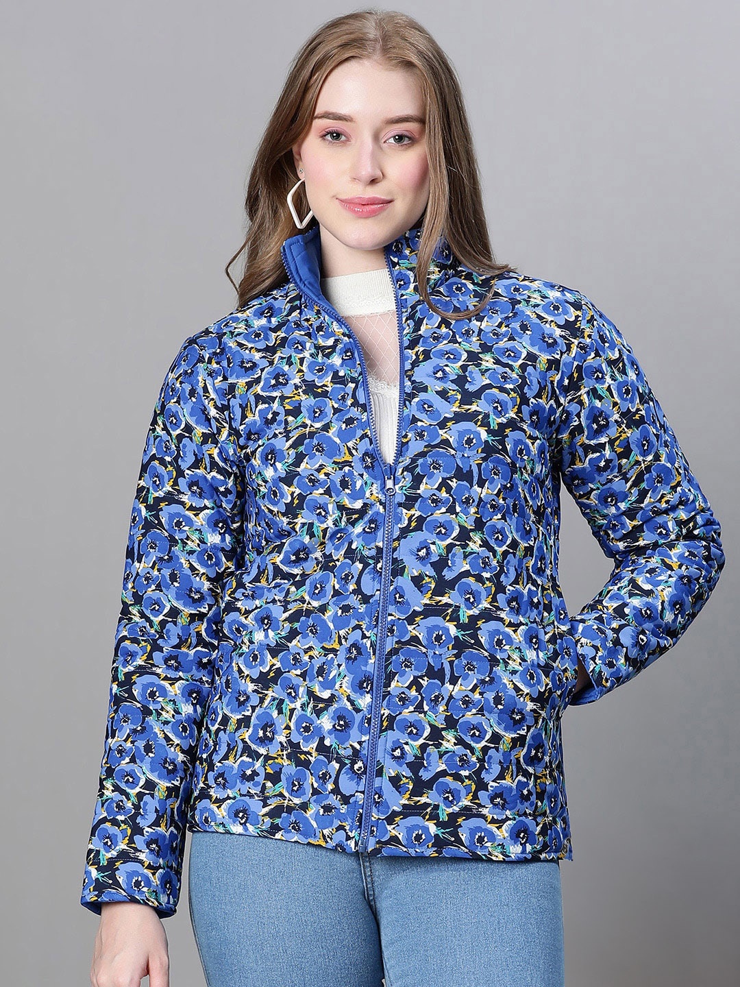 

Oxolloxo Floral Printed Reversible Padded Jacket, Blue