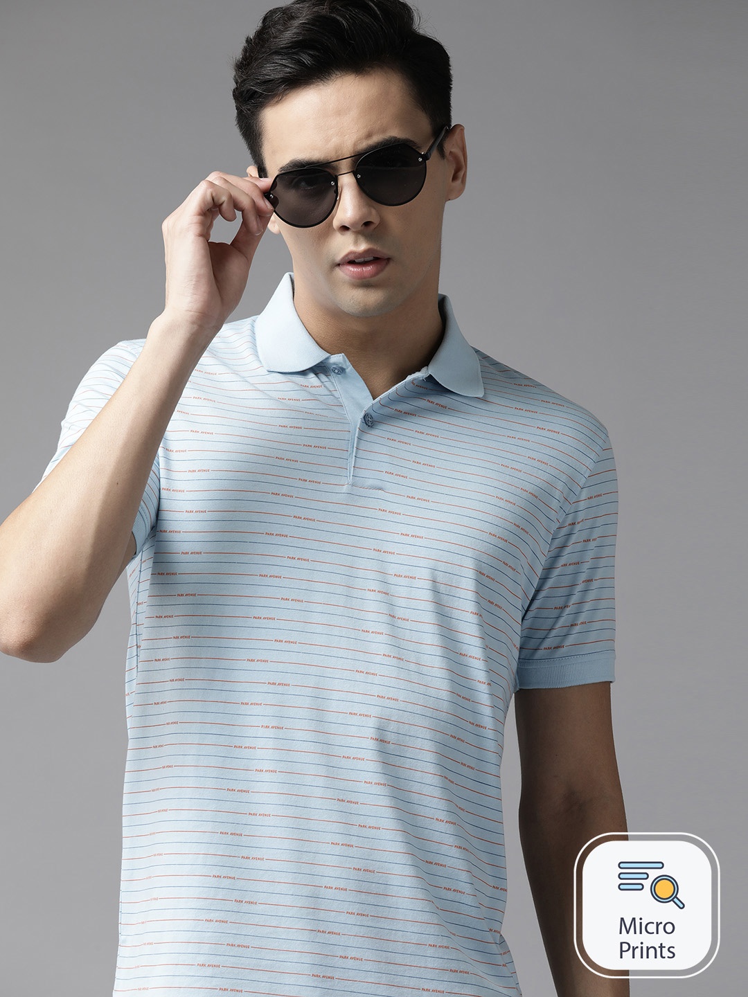 

Park Avenue Men Striped Polo Collar Slim Fit T-shirt, Blue