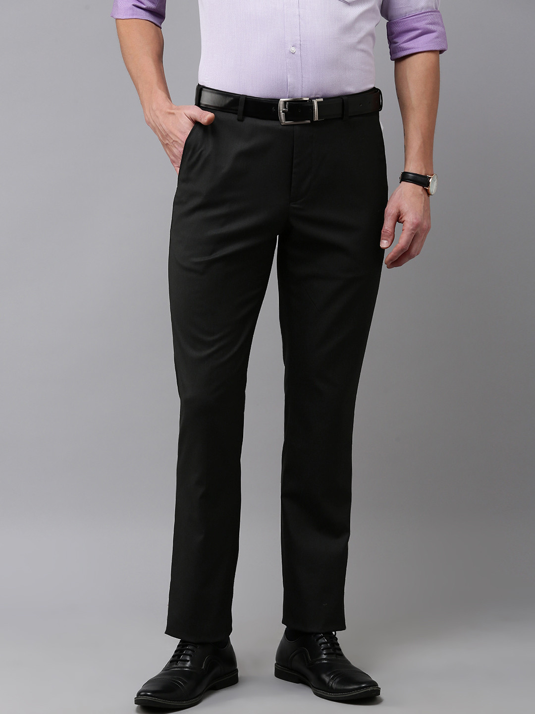 

Park Avenue Men Solid Mid-Rise Formal Trousers, Black