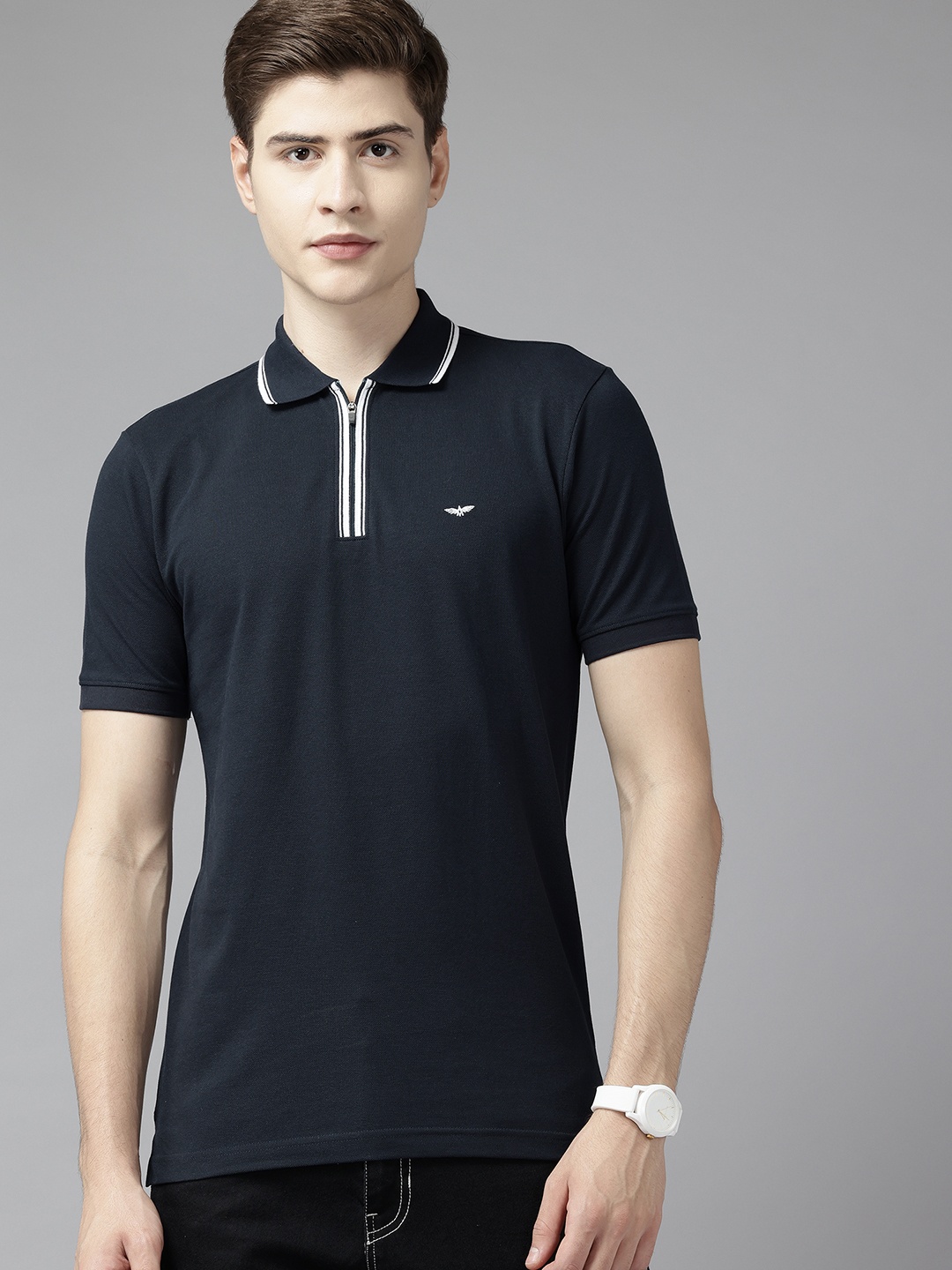 

Park Avenue Polo Collar T-shirt with Zip Closure, Blue