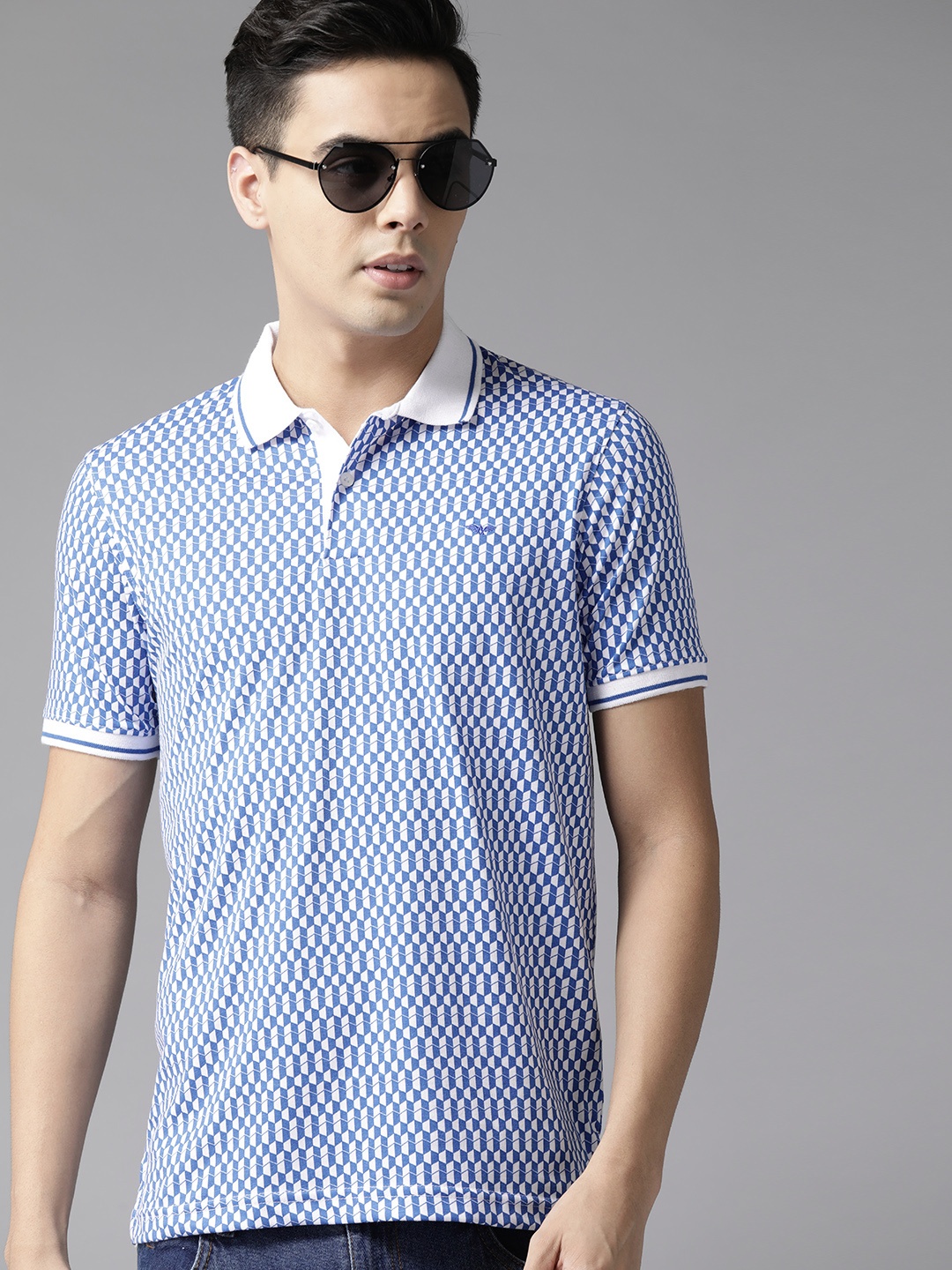 

Park Avenue Men Printed Polo Collar Slim Fit T-shirt, Blue