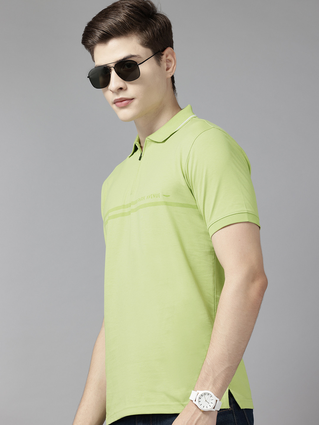 

Park Avenue Polo Collar T-shirt with Zip Closure, Green