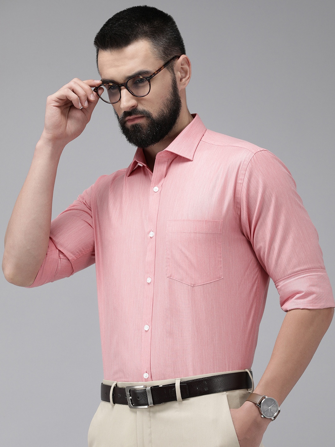 

Park Avenue Self Design Slim Fit Formal Shirt, Pink
