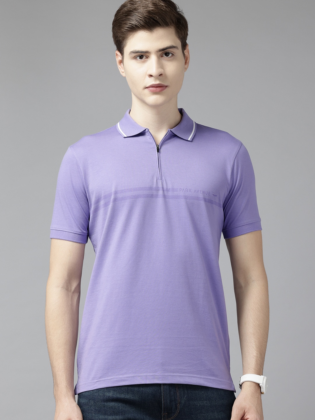 

Park Avenue Polo Collar T-shirt with Zip Closure, Violet