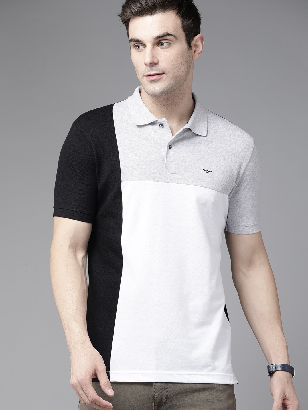 

Park Avenue Colourblocked Polo Collar Slim Fit T-shirt, White