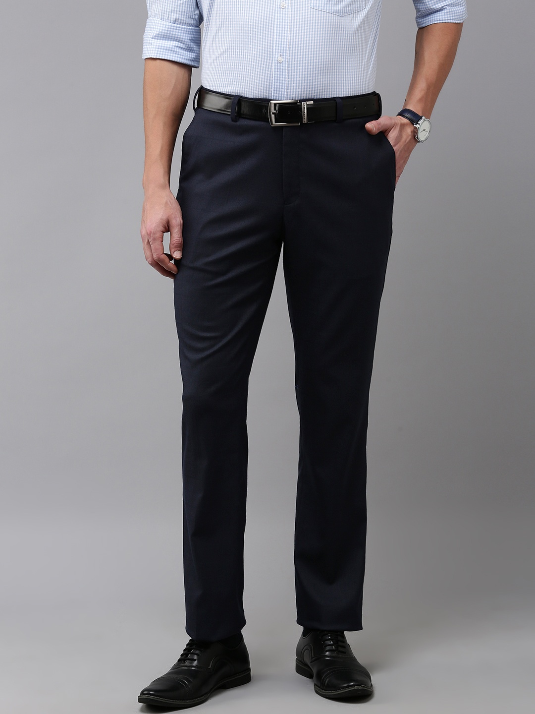 

Park Avenue Men Checked Formal Trousers, Navy blue