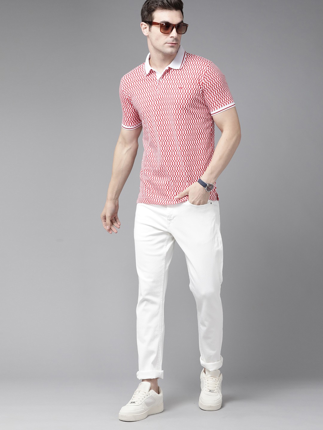 

Park Avenue Printed Polo Collar Slim Fit T-shirt, Red