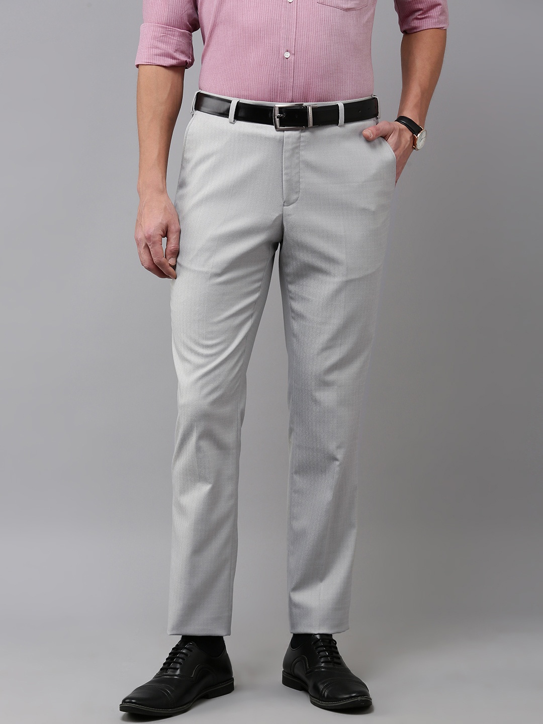 

Park Avenue Men Checked Formal Trousers, Grey