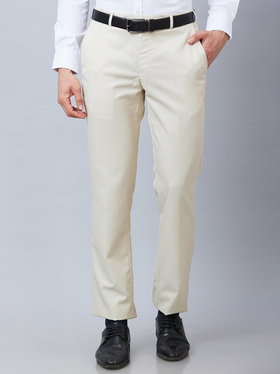 

Park Avenue Men Self Design Textured Smart Formal Trousers, Beige