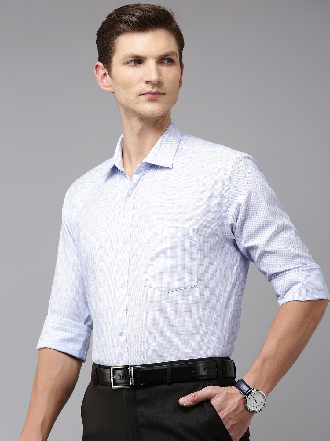 

Park Avenue Men Slim Fit Tartan Checks Formal Shirt, Blue