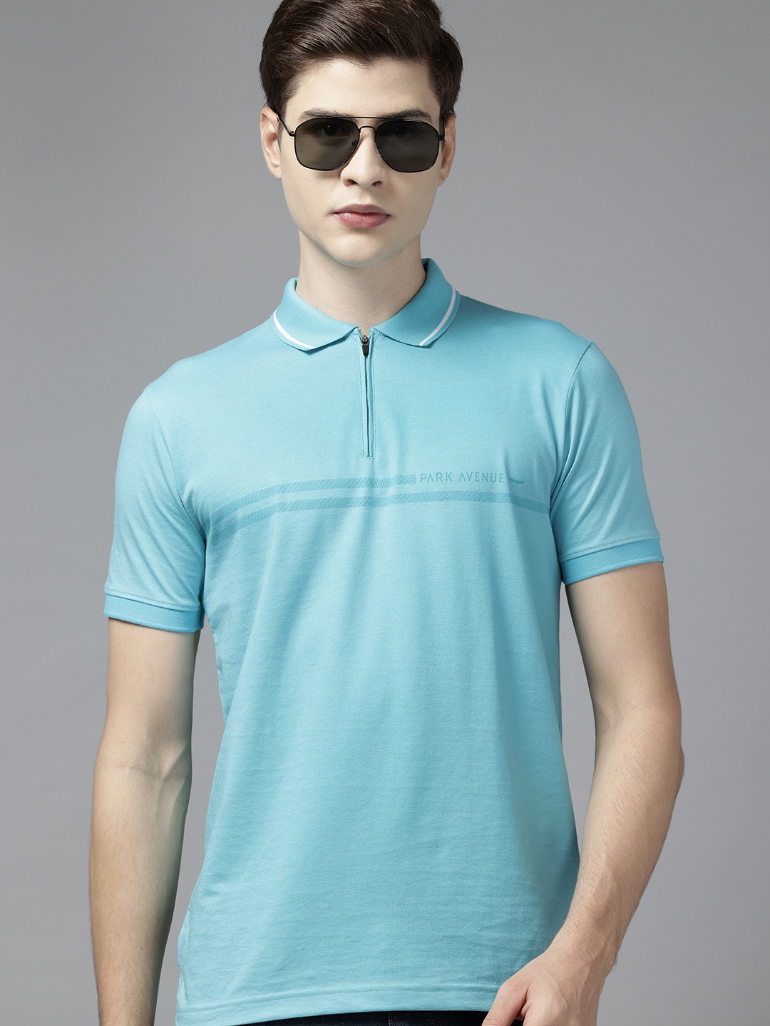 

Park Avenue Polo Collar T-shirt with Zip Closure, Blue