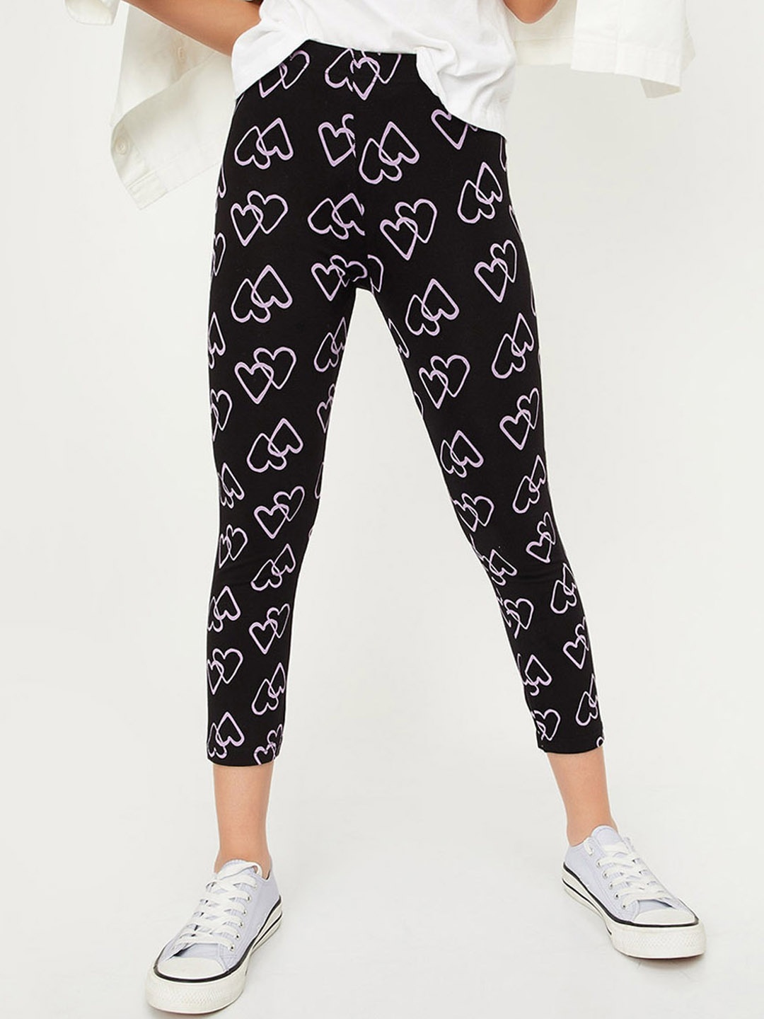 

max Girls Printed Ankle Length Leggings, Black