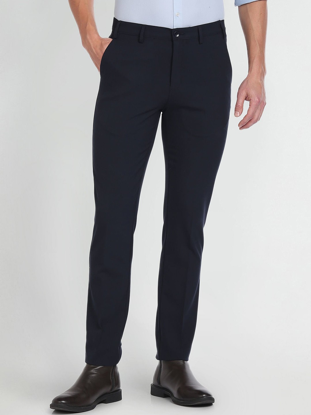 

Arrow Men Slim Fit Mid-Rise Autoflex Formal Trousers, Navy blue