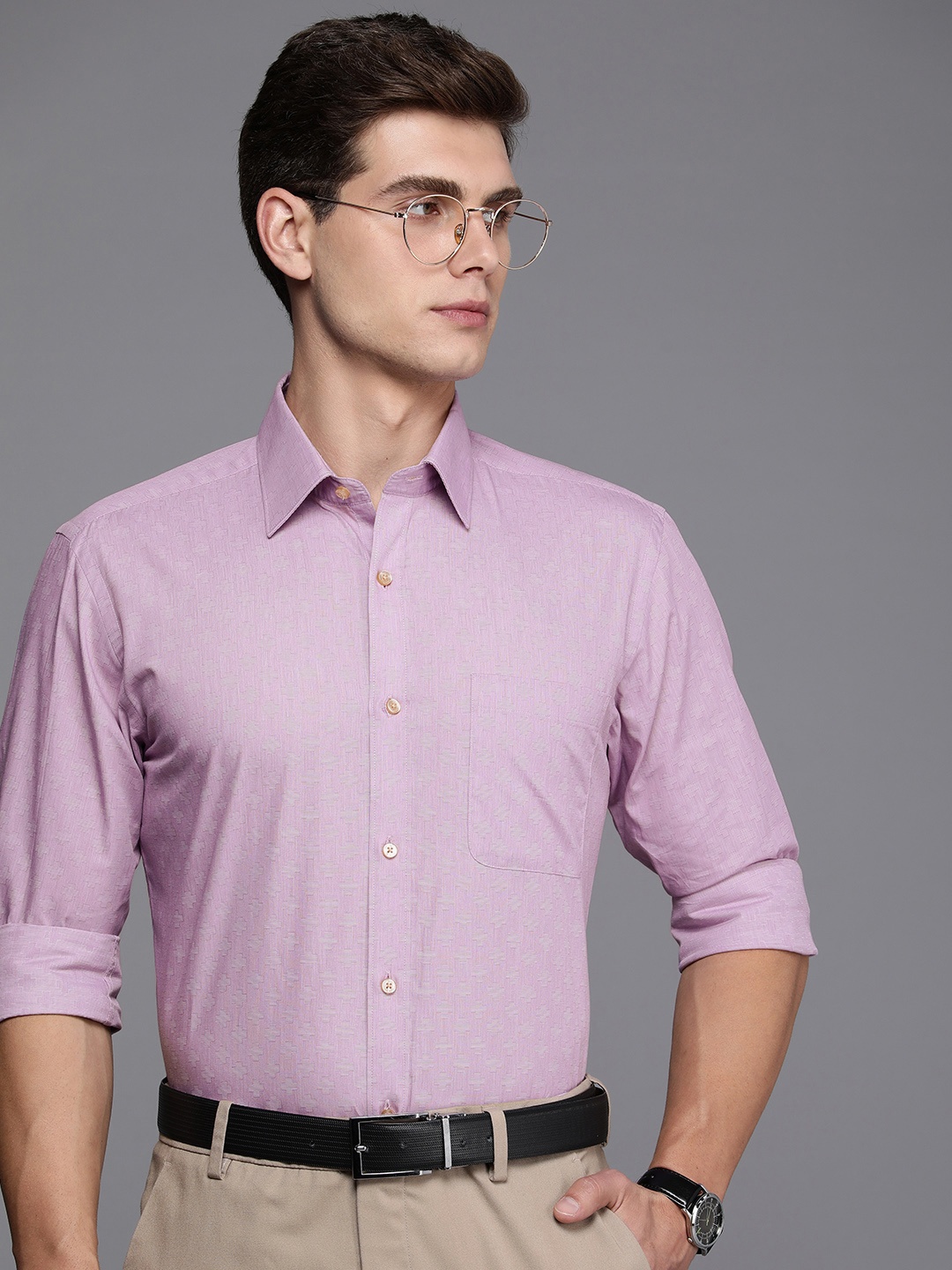 

Raymond Pure Cotton Self Design Slim Fit Textured Formal Shirt, Purple