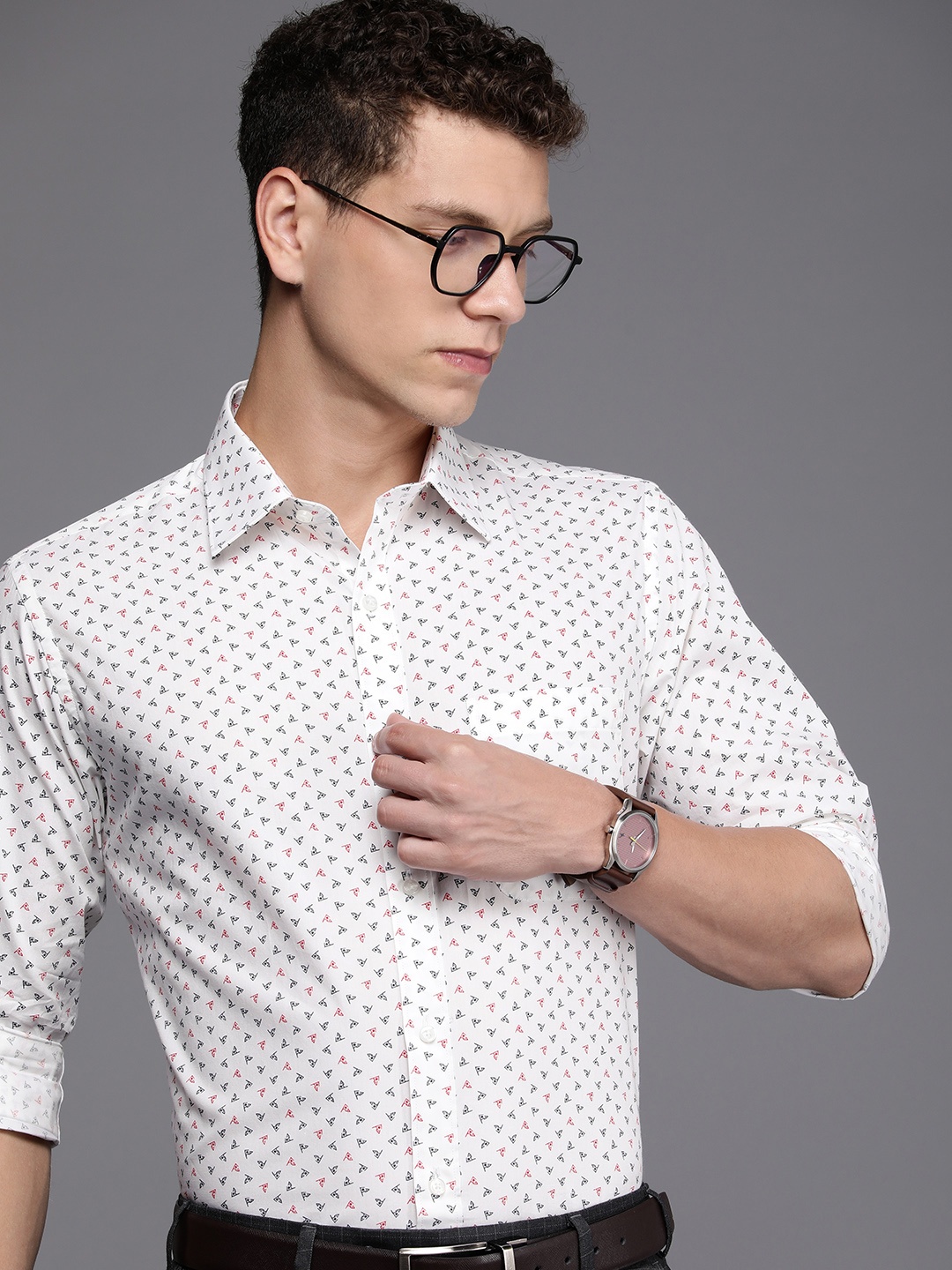 

Raymond Pure Cotton Slim Fit Conversational Printed Formal Shirt, White