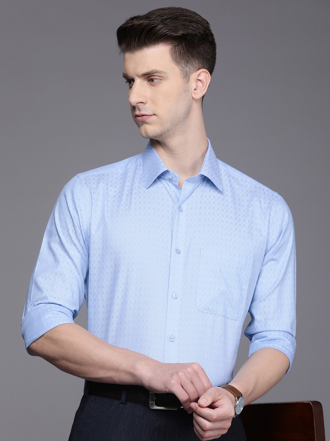 

Raymond Textured Slim Fit Pure Cotton Formal Shirt, Blue