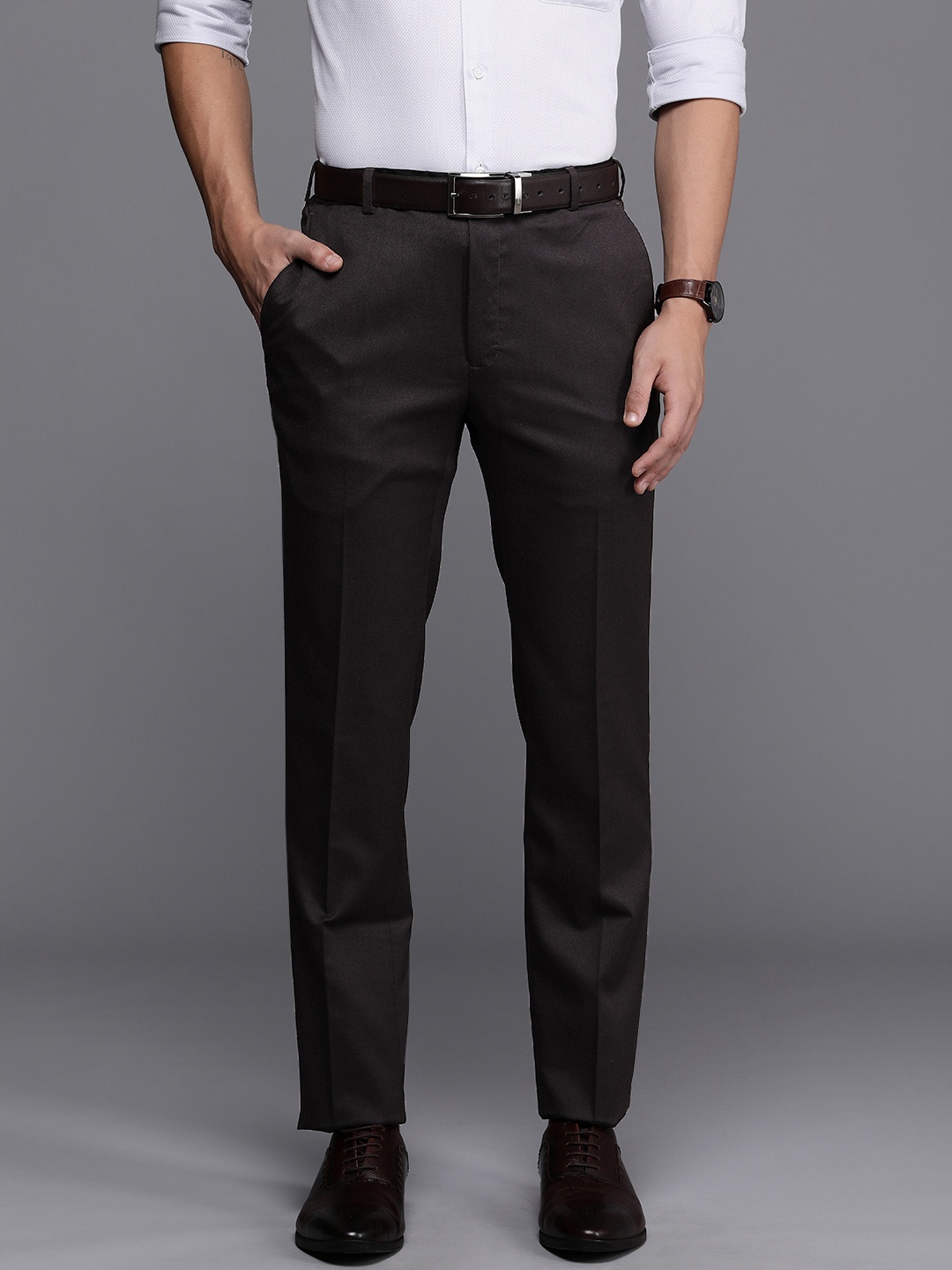 

Raymond Men Slim Fit Formal Trousers, Brown