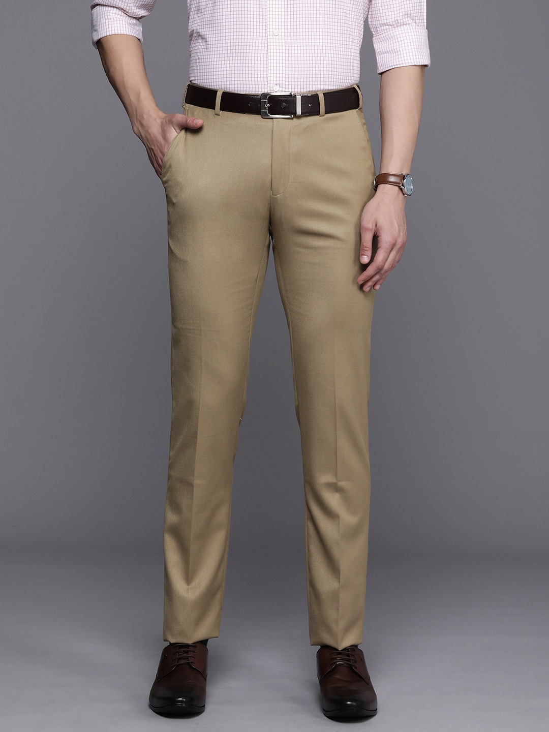 

Raymond Men Slim Fit Formal Trousers, Beige