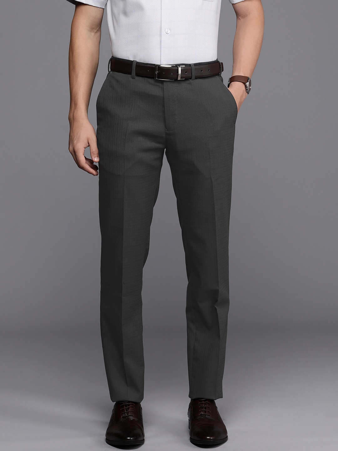 

Raymond Men Mid-Rise Slim Fit Formal Trousers, Grey