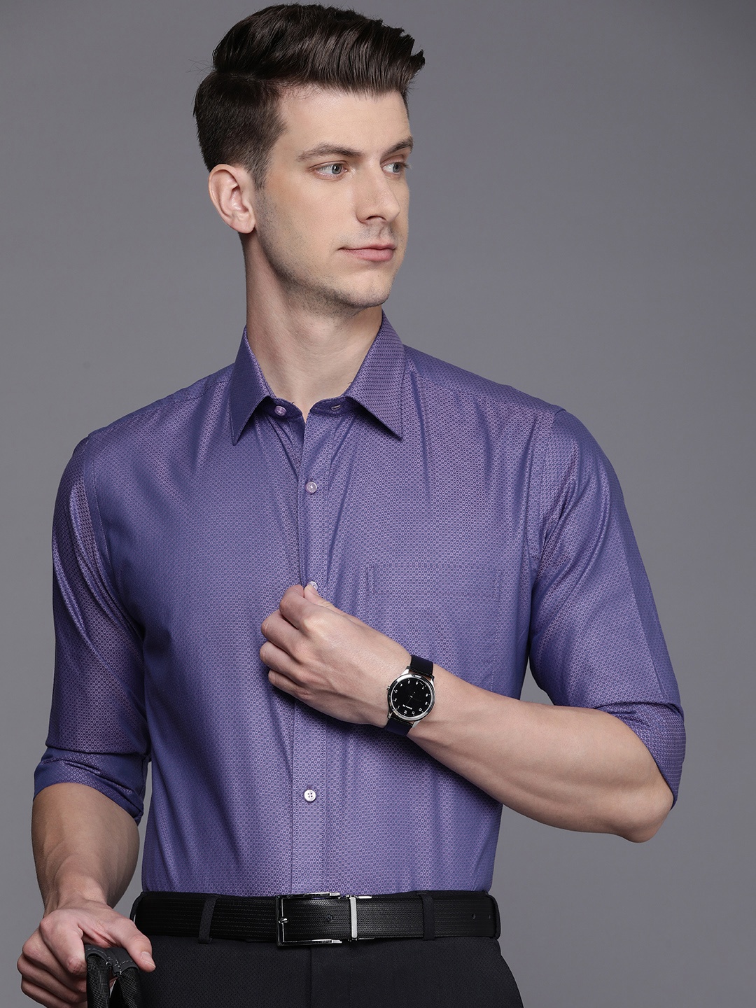 

Raymond Textured Slim Fit Pure Cotton Formal Shirt, Purple
