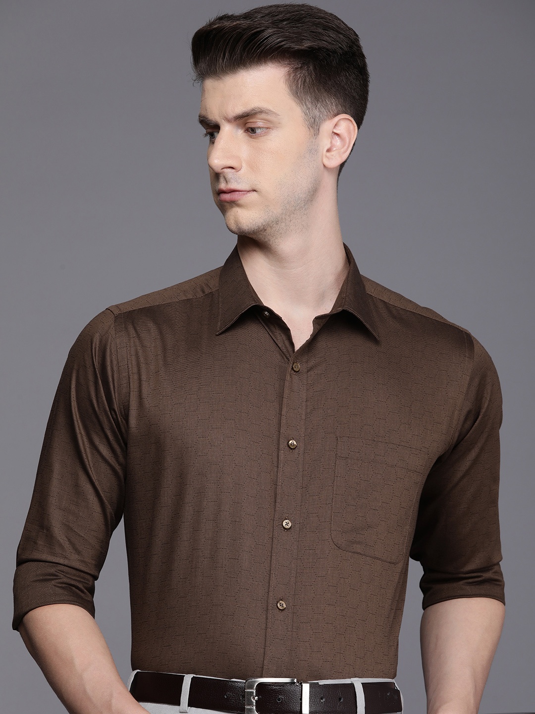 

Raymond Textured Slim Fit Pure Cotton Formal Shirt, Brown