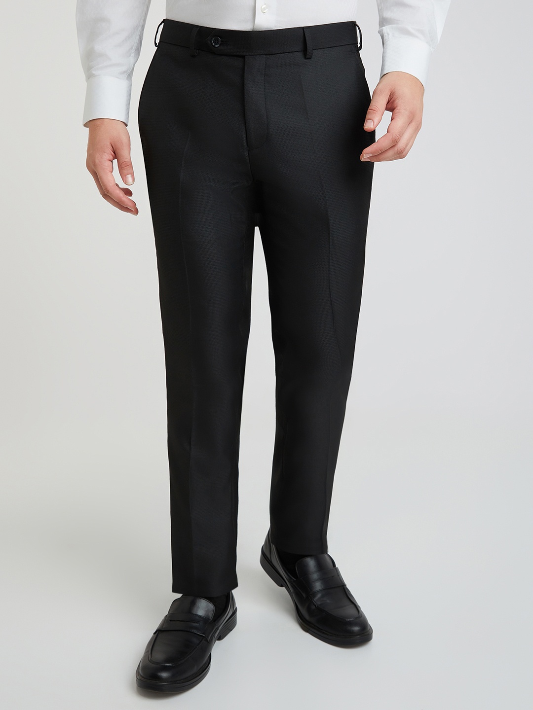 

Raymond Men Textured Mid-Rise Slim Fit Formal Trousers, Black