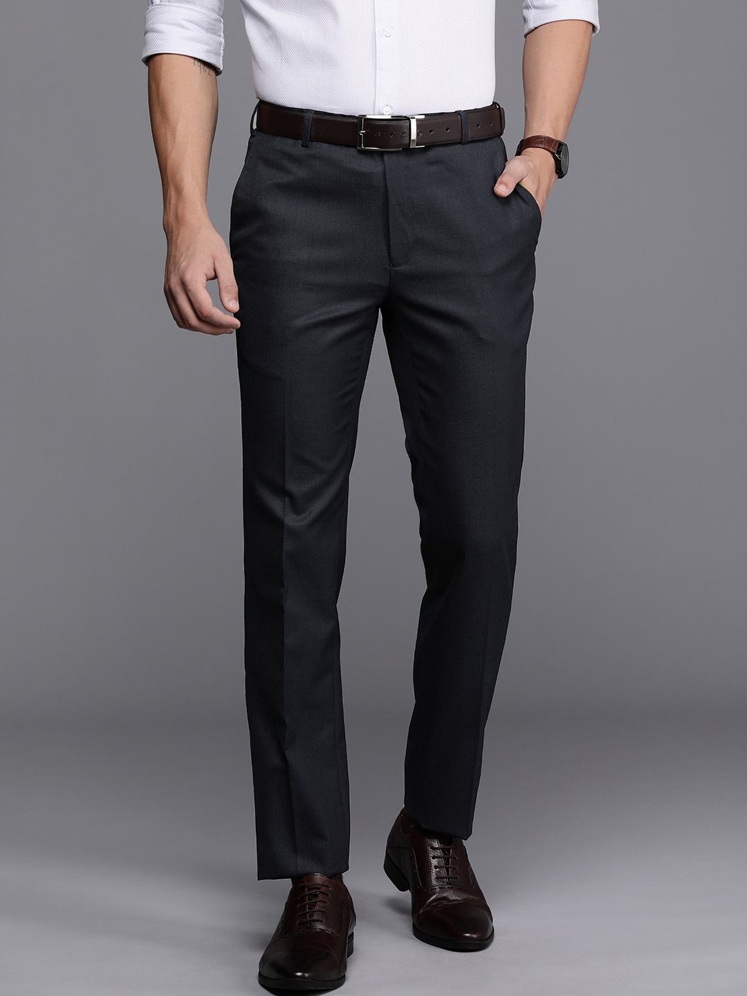 

Raymond Men Slim Fit Formal Trousers, Navy blue