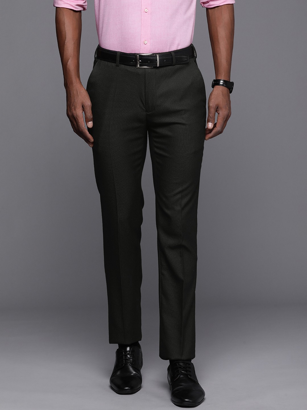 

Raymond Men Textured Slim Fit Formal Trousers, Black