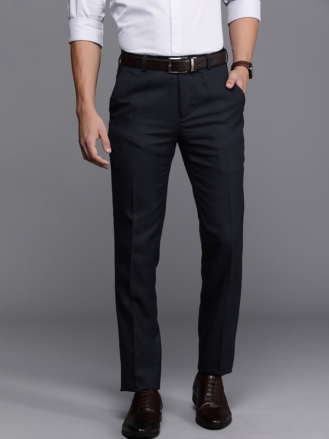 

Raymond Men Slim Fit Formal Trousers, Navy blue